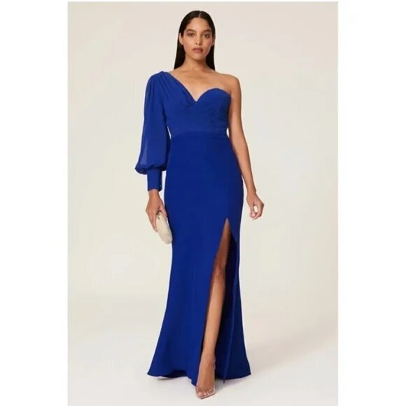 ELLE ZEITOUNE Charles One Shoulder Gown in Blue Size Large - Picture 12 of 14